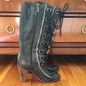 Black lace up knee high boots